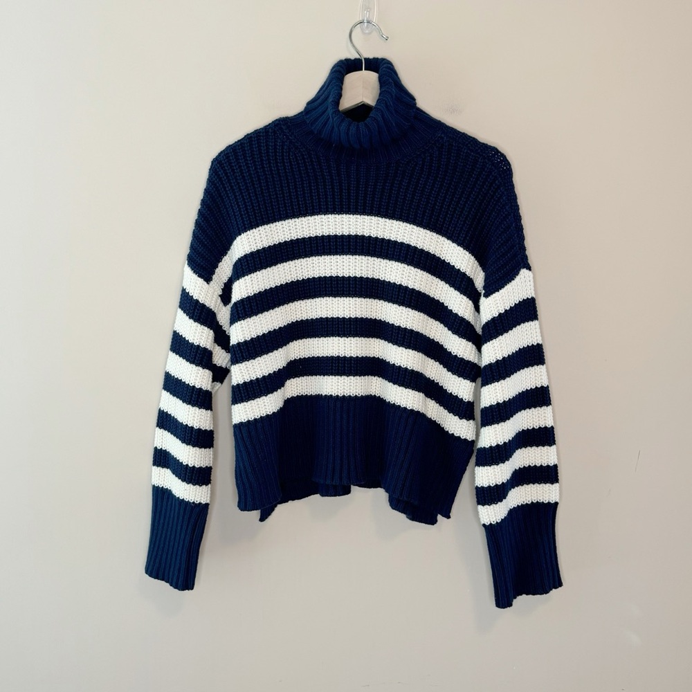 Madewell Wide Rib Turtleneck Sweater Classic Indigo Stripe Relaxed Size S